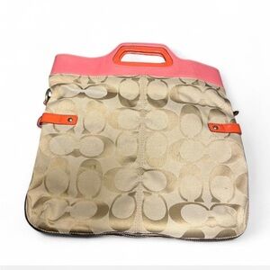 Coach Signature Khaki Coral Bonnie Fold Over Shoulder Bag